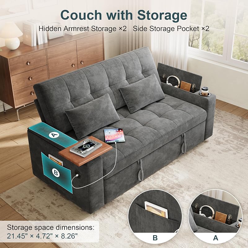 63" Convertible Sofa Bed Loveseat Sleeper Sofa with Pull Out Couch Bed image 6