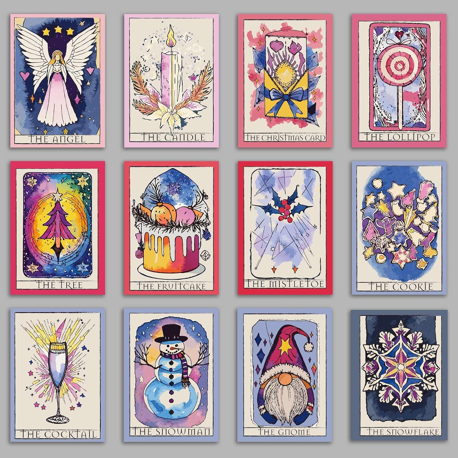 Ritzy Rose 24 Tarot Inspired Christmas Cards Colorful Cosmic Illustrations with Envelopes