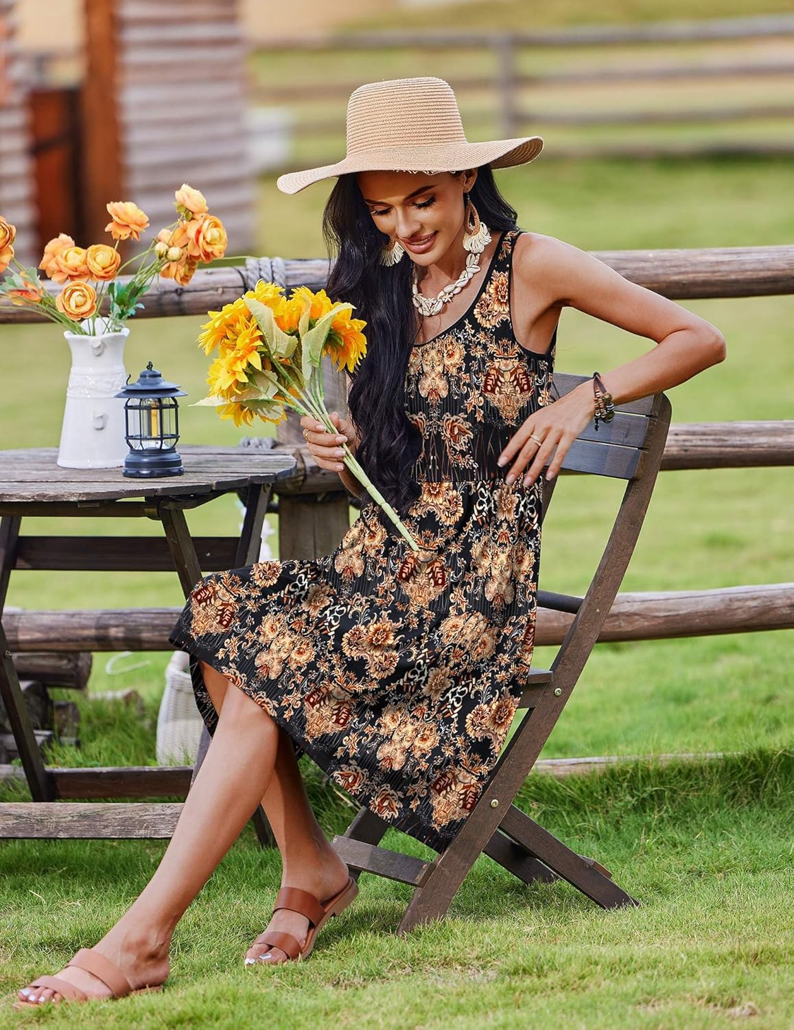 Zeagoo Womens Summer Sundress Boho Floral Casual Tank Dresses with Pockets Sleeveless Tiered Swing A Line Beach Dress - Image 4