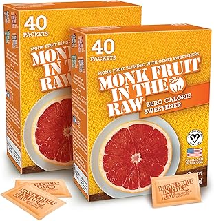 MONK FRUIT IN THE RAW Zero-Calorie Sugar Substitute Packets - Natural Monk Fruit Sweetener Powder, No Erythritol, Plant-Based Keto Sweetener, Diabetic Friendly, 40 Packets Ea (Pack of 2)
