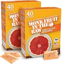 MONK FRUIT IN THE RAW Zero-Calorie Sugar Substitute Packets - Natural Monk Fruit Sweetener Powder, No Erythritol, Plant-Based Keto Sweetener, Diabetic Friendly, 40 Packets Ea (Pack of 2)