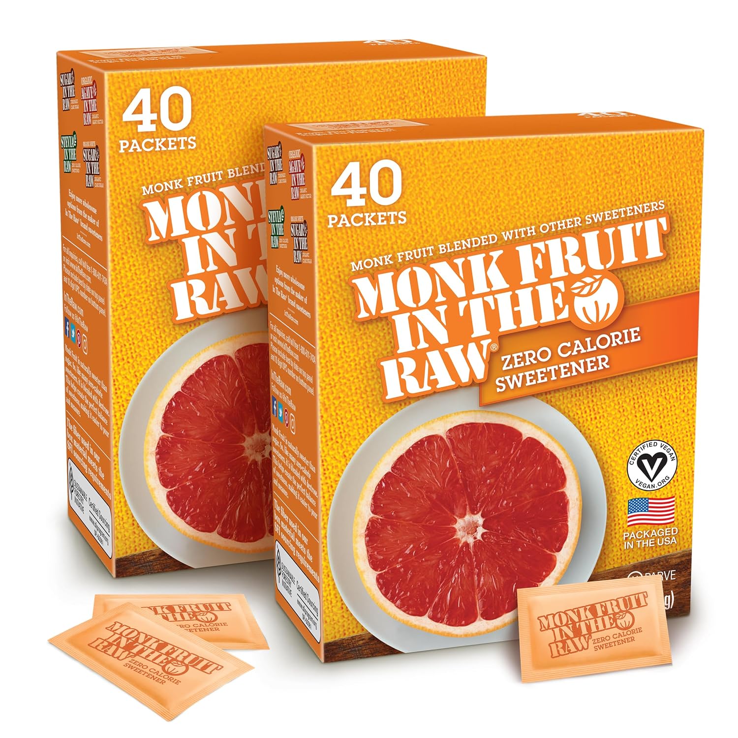 MONK FRUIT IN THE RAW Zero-Calorie Sugar Substitute Packets - Natural Monk Fruit Sweetener Powder, No Erythritol, Plant-Based Keto Sweetener, Diabetic