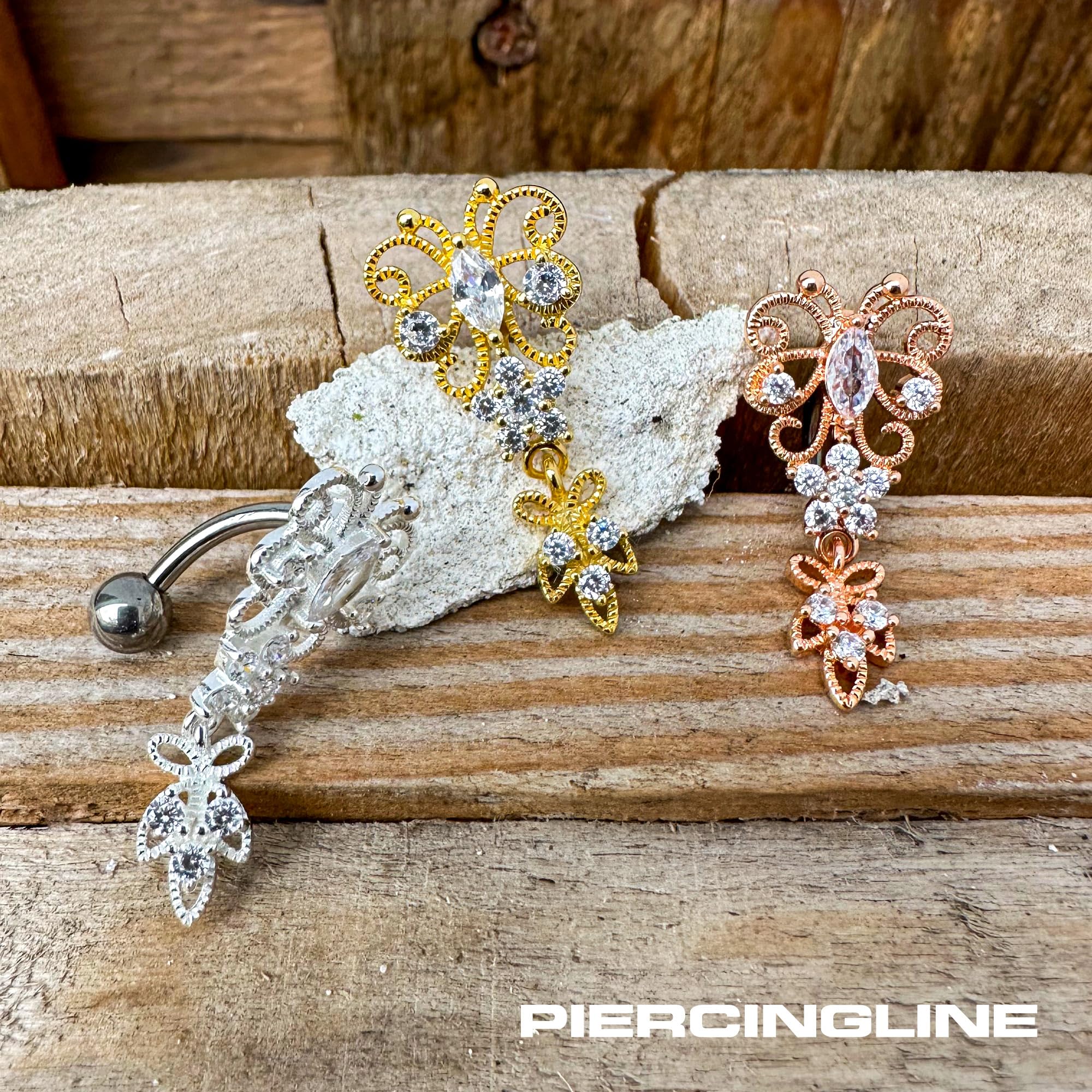 PIERCINGLINE piercing ombligo titanio | Mariposas y colgantes plata 925 | Piercing Bananabell Plátano | selección de color