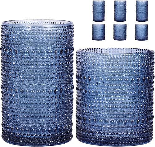 Vista 11 de Moretoes - Juego de vasos de beber Hobnail de 12, 12 onzas vasos altos y 10 onzas vasos de cóctel, vasos de vidrio con relieve estilo boho