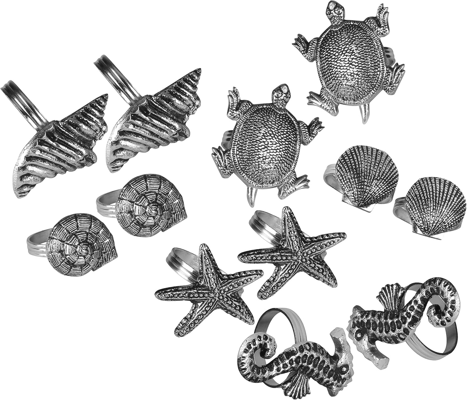 Coastal Theme Sea Shells Metal Napkin Rings Set of 12 for