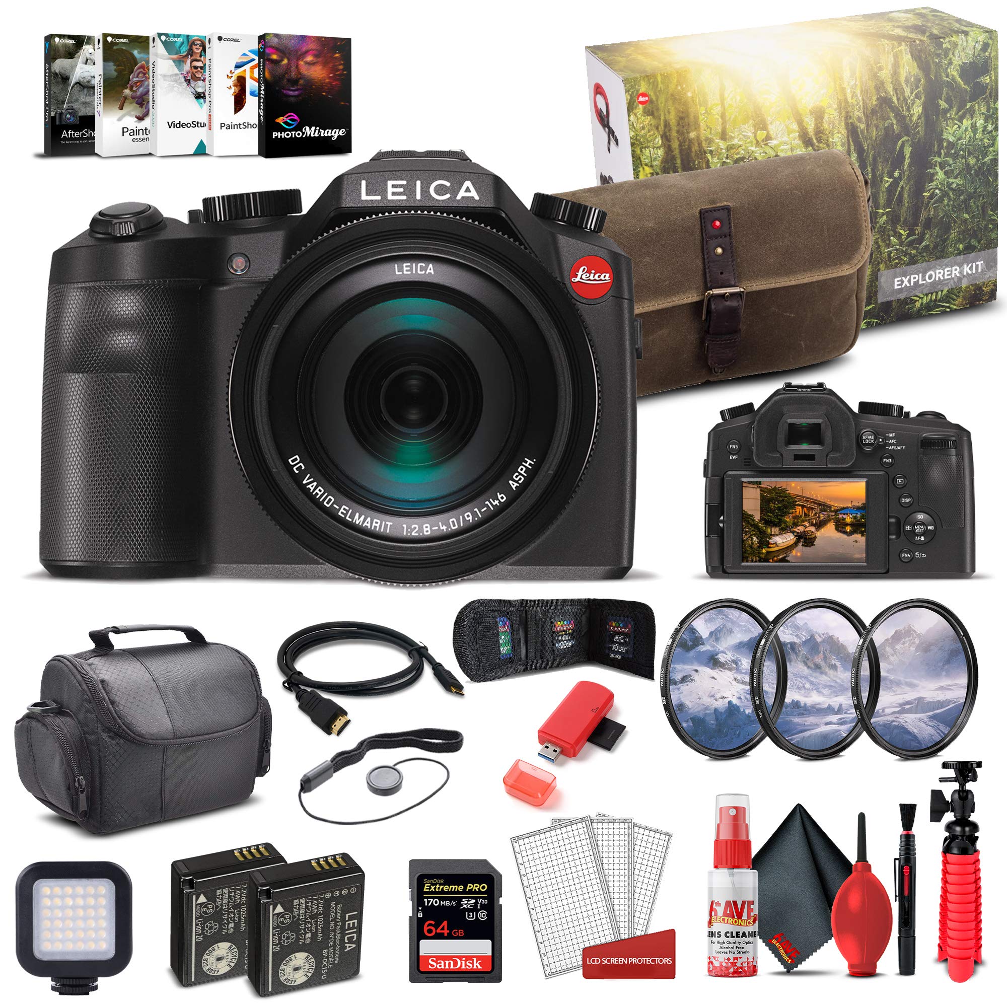 Leica V - LUX (Typ 114) Digital Camera Explorer Kit (19144) + 64GB Extreme Pro Card + Corel Photo So