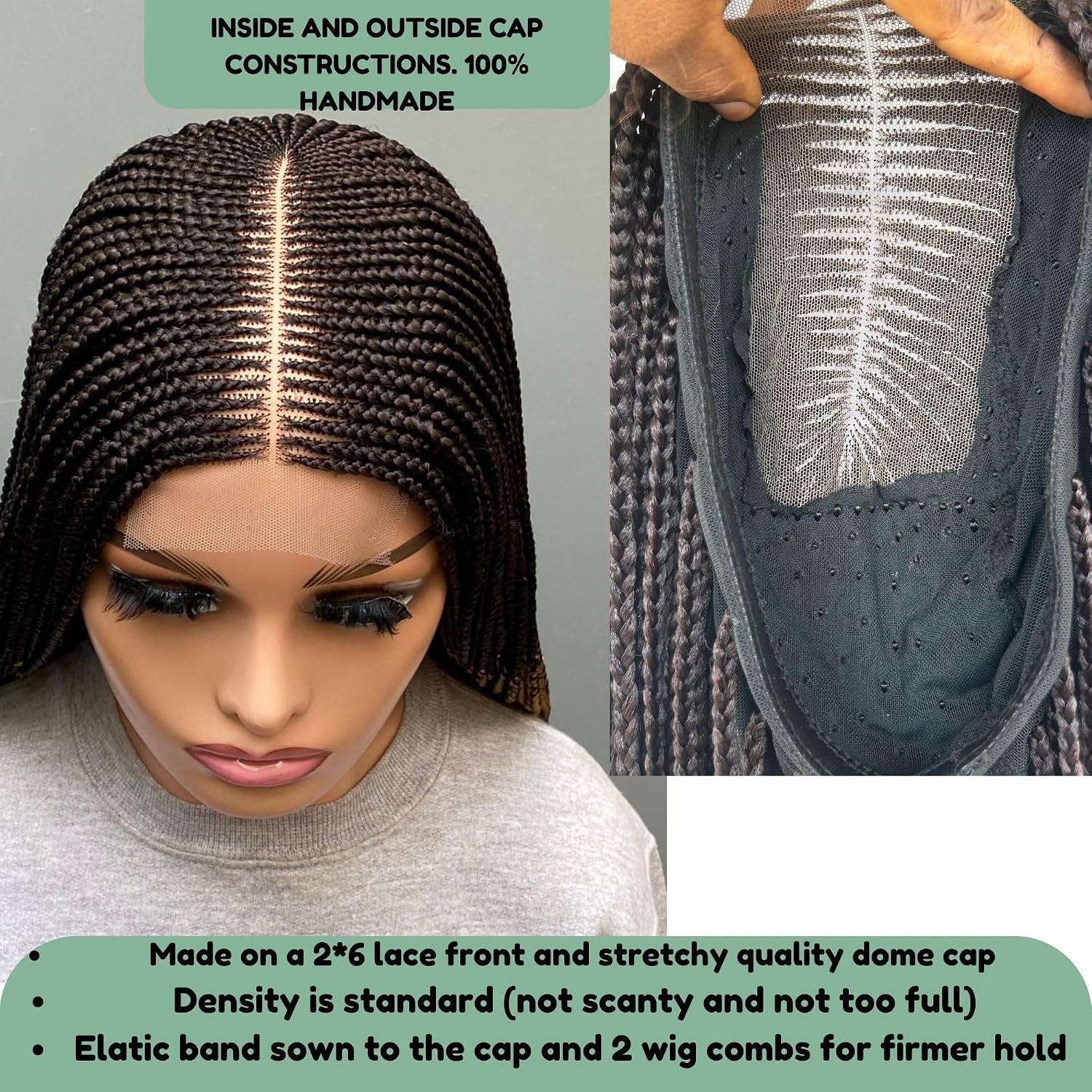 28 Inch Cornrow Braided Wig for Black Women On 2 By 6 Lace Front Handmade Glueless Synthetic Long Box Braid Wigs No Baby Hair (BLACK COLOR 1)