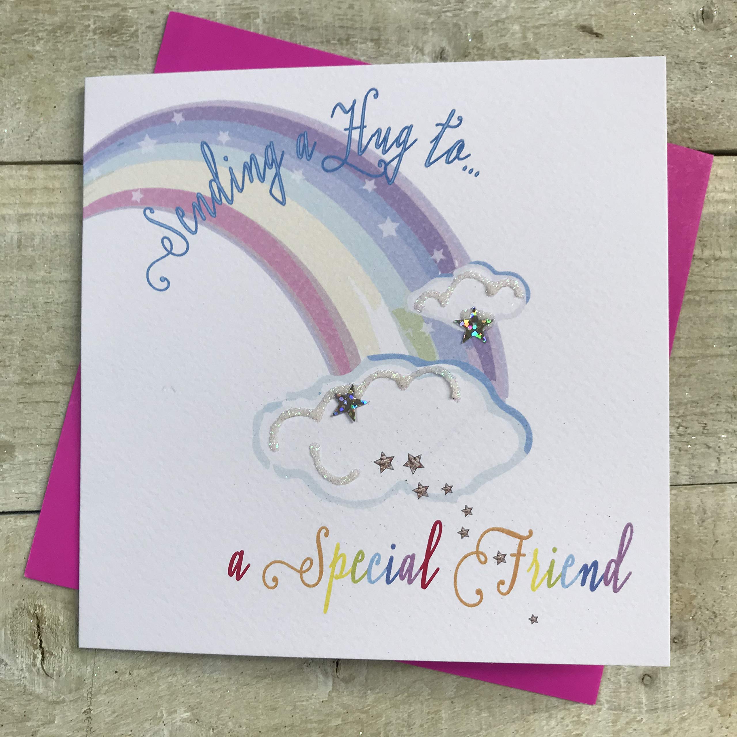 White Cotton Cards Sending a hug to a Special Friend card - Get well soon DT193,White / Cream,16cm x 16cm