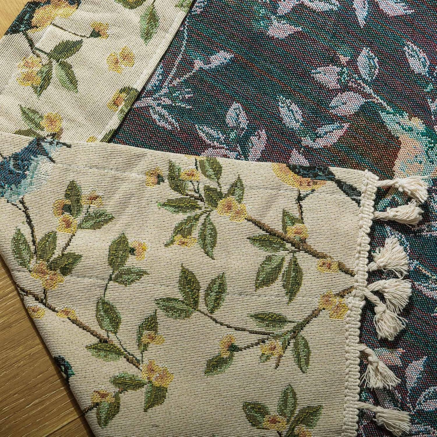 Jacquard Bedroom Window Curtain Floral Birds Boho Living Room Tassel Decor Light Filtering Farmhouse Decorative Window Decor Rod Pocket Design 60"X85",2 Pieces