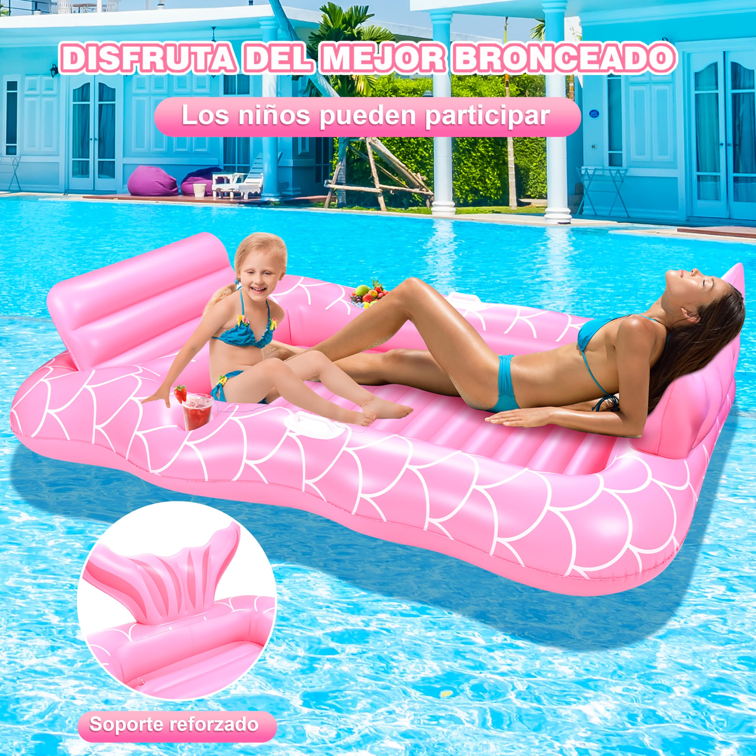 JONRRYIN Colchoneta Piscina Adulto, Flotador Inflable Piscina Grande, Colchoneta Piscina Hinchable, Flotadores Piscina para Adultos, Cama Flotante Inflable para Adultos Niños