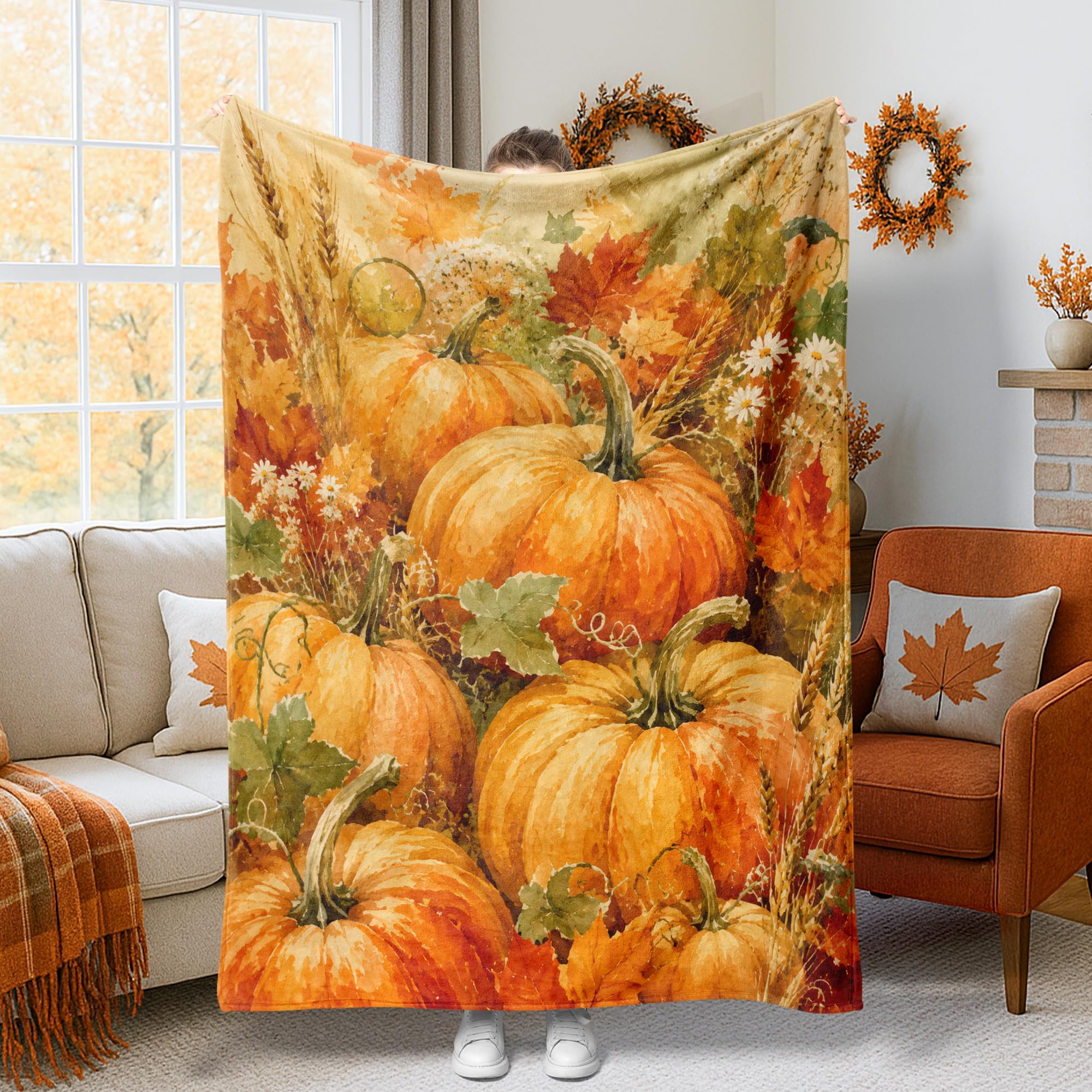 Couverture citrouille plaid pelucheux orange lit canapé 152x203 cm