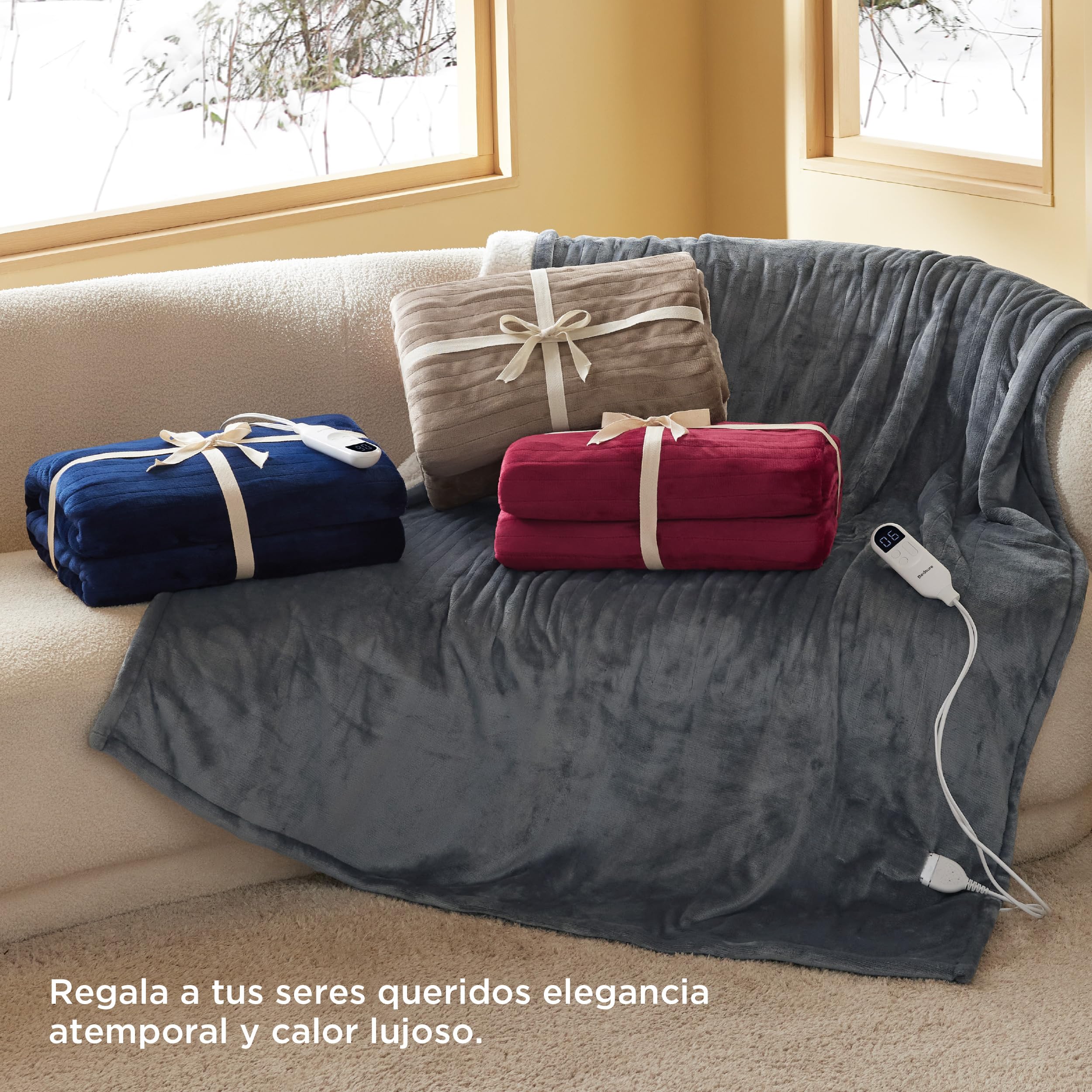 Bedsure Mantita eléctrica 130x180cm, Apagado automático, 6 Niveles de Calor, Temporizador 10h, protección sobrecalentamiento 8h, acogedora para hogar & Oficina, Gris
