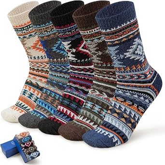 ICEIVY Socks for Men 5-6 Pairs Winter Warm Wool Crew Ankle Soft Thick Heated Thermal Socks Gifts For Men