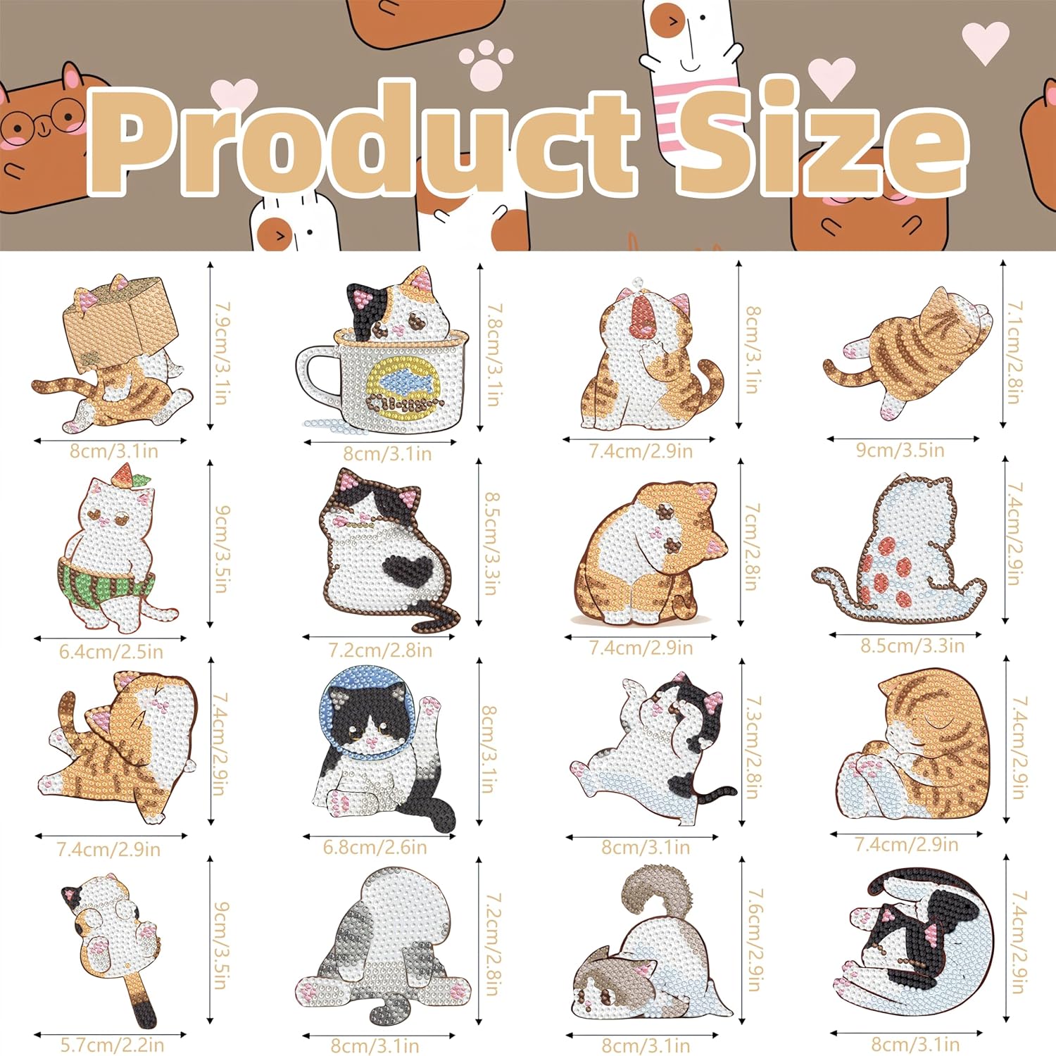 16 Pcs Cat Diamond Painting Magnets Kits Diamond Art Fridge Magnet Refrigerator Sticker Gem Painting kit for Beginners Adults DIY Art Craft Gifts Home Decors