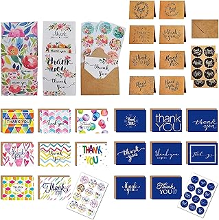 32 Set Thank You Cards with Envelopes, 6x4in 4 Styles Blank Thank You Card, Funny Greeting Cards with Sticker for Handwritten Messages Birthday Business Wedding Employee Appreciation Cards