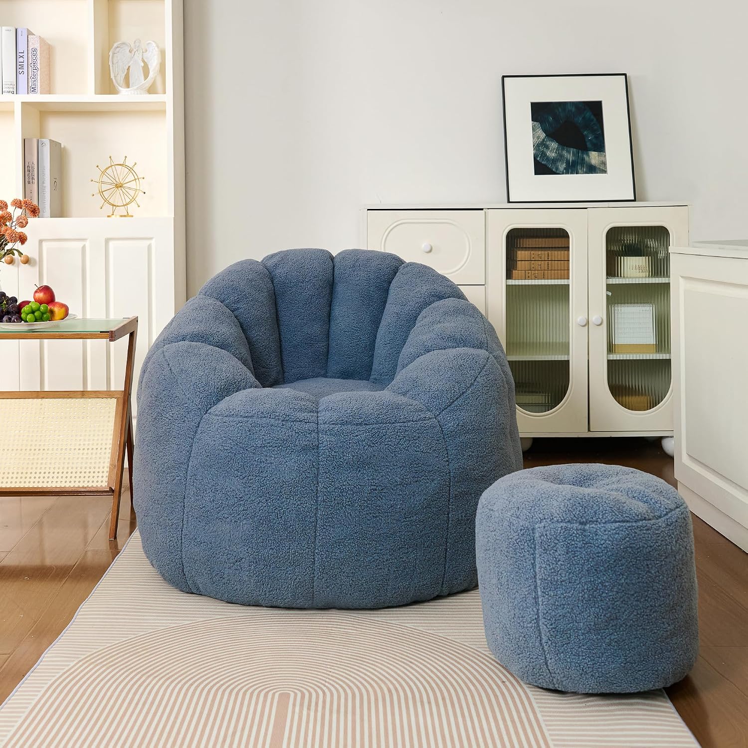 Cvortll Bean Bag Chair with Ottoman,Bean Bag with Filler, Big Comfy Couch, Lounge Sofa, Cozy Lazy Comfy Floor Sofa for Bedroom, Reading Chair for Living Room(Grey-A)