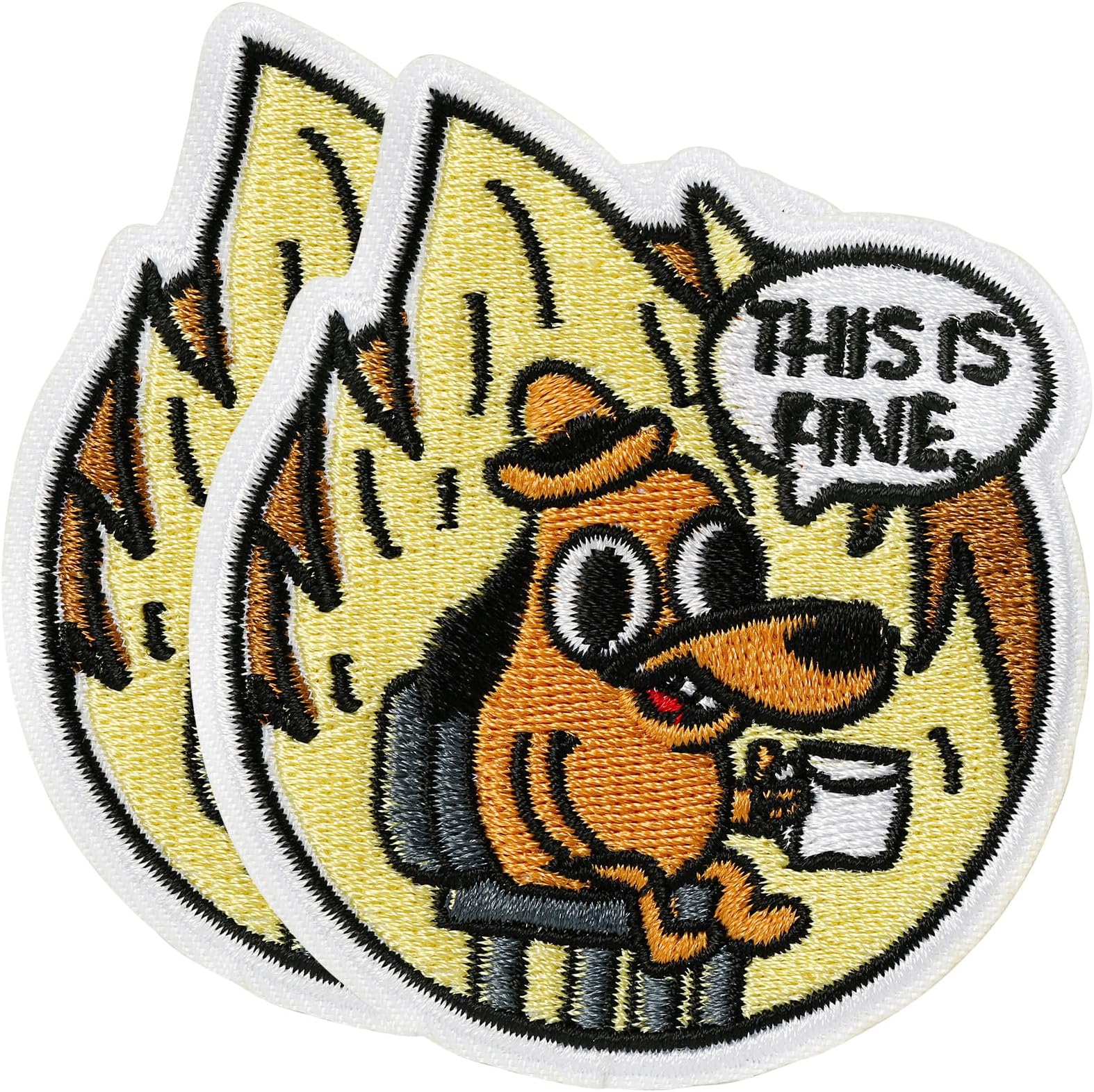 2 Pcs This is Fine Dog Patches - Iron On/Sew On Embroidered Patch, Funny Morale Patch, Cute Applique Accessories for Jackets, Jeans, Vests, Clothes, Tote Bags