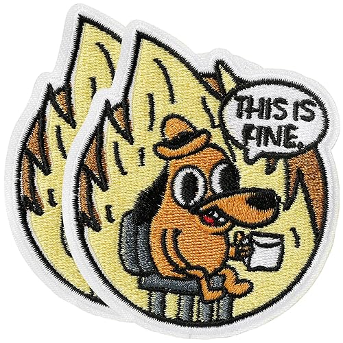 XMJY 2 Pcs This is Fine Dog Patches - Iron On/Sew On Embroidered Patch, Funny Morale Patch, Cute Applique Accessories for Jackets, Jeans, Vests, Clothes, Tote Bags