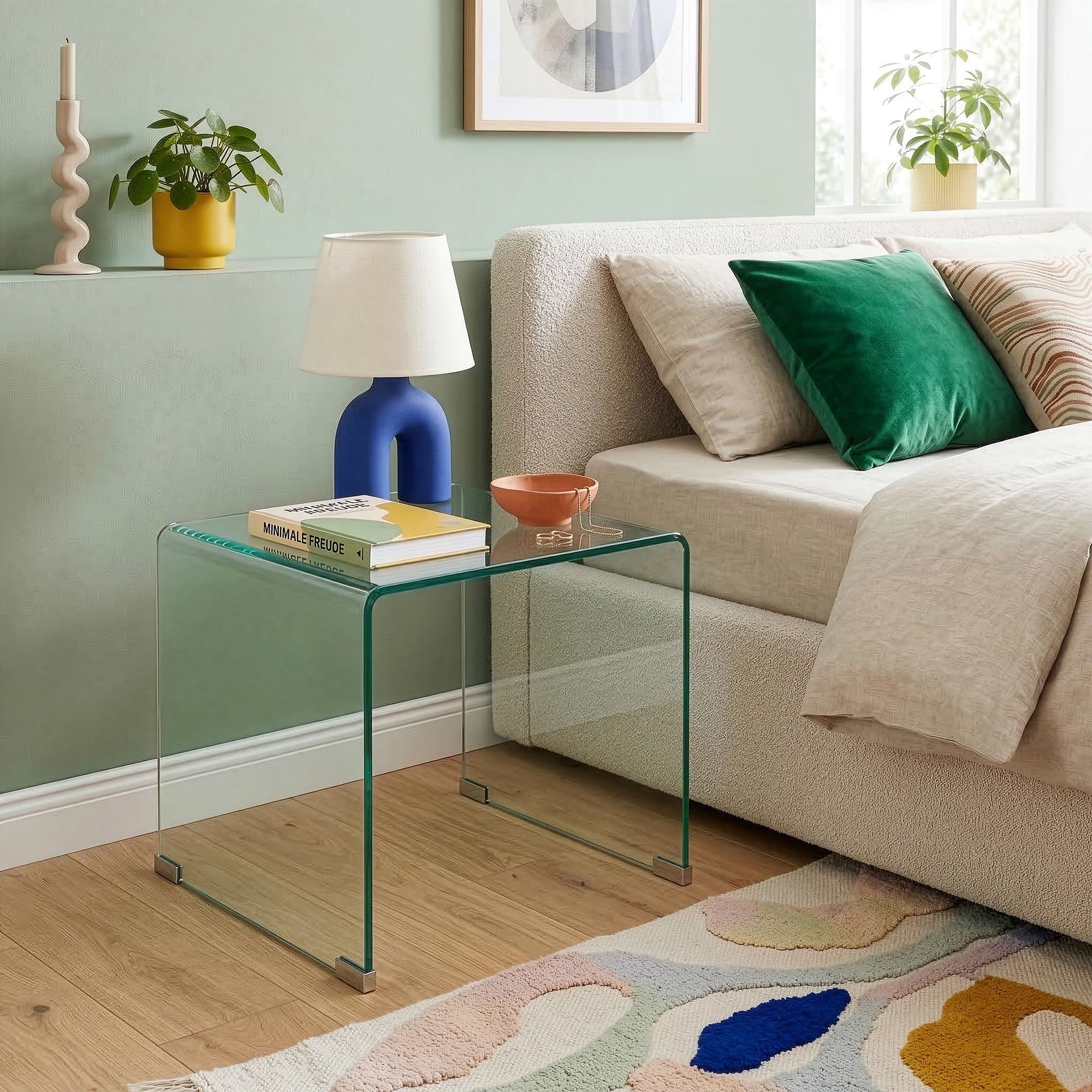 [en.casa] Tavolino da Caffè in Vetro Temperato Tavolo Basso Laterale da Divano Salotto con Piano Quadrato per Soggiorno Studio Living 50 x 50 x 50 cm - Trasparente