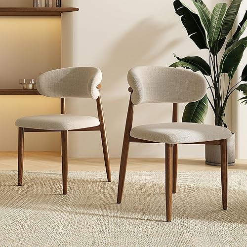 Juego de 2 sillas de comedor para cocina, mesa de comedor de mediados de siglo, modernas sillas de comedor tapizadas de lino con patas de metal,
