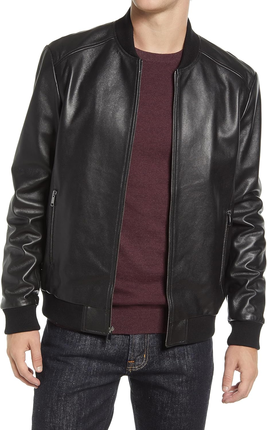 Genuine Lambskin Leather Bomber Jacket Men - Black Leather Jacket - Motorcycle Jacket - Zip Up Jackets Men