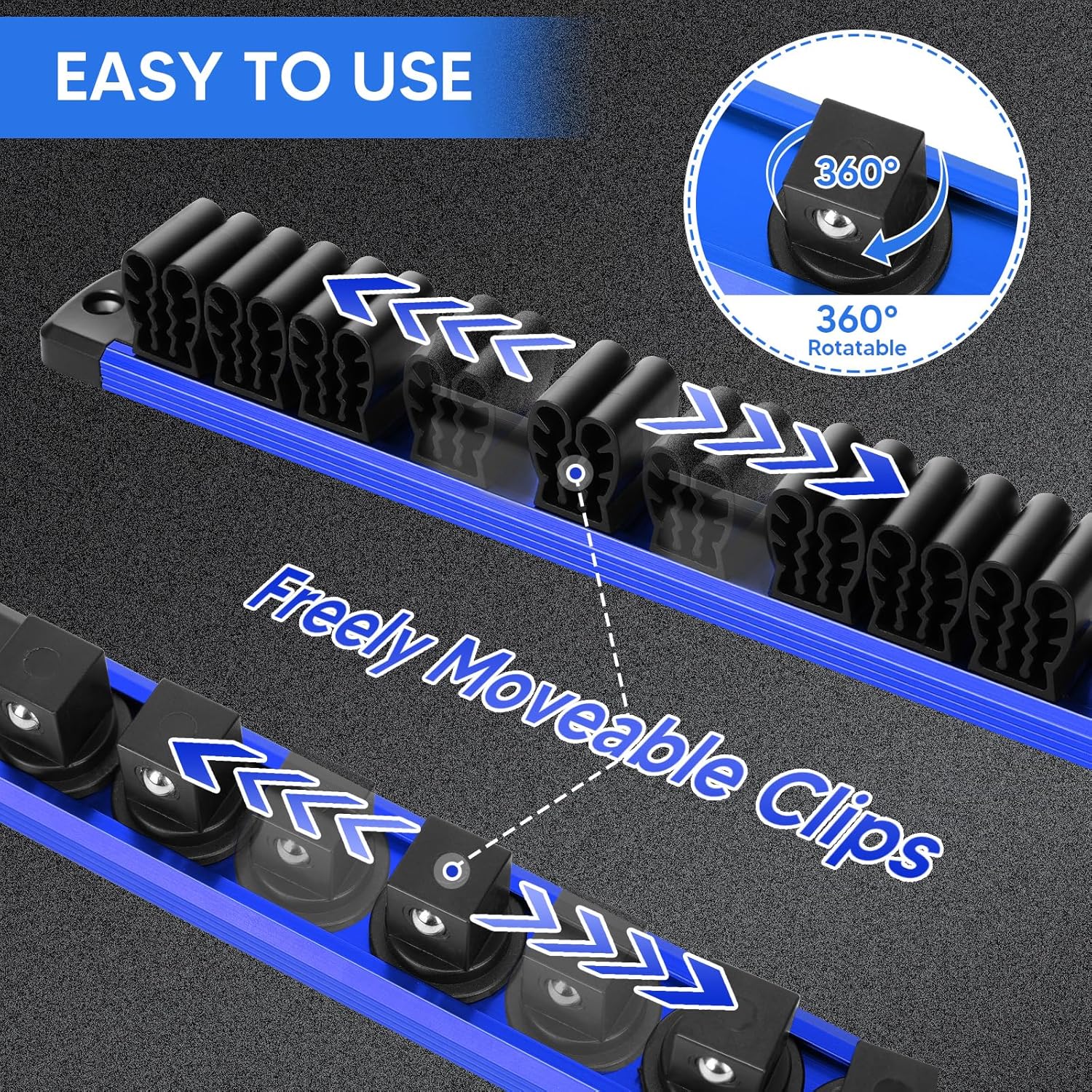 6 Piece Magnetic Tool Organizer Set, Holds Screwdrivers, Wrenches & Sockets (12-Slot Rail x3, L/M/S Socket Holders), Workshop Wall Mount, Space-Saving Tool Storage, Strong Grip (Tools Not Included)