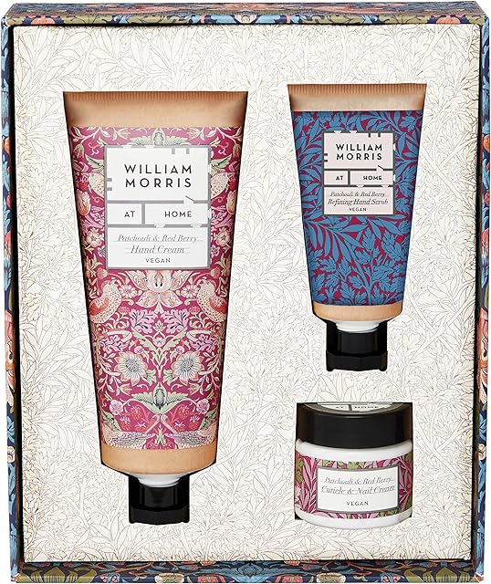 William Morris At Home Patchouli & Red Berry Hand Care Gift Set | 100ml Hand Cream, 50ml Hand Scrub & 35ml Nail & Cuticle Cream | Essential Oils | Vegan Friendly