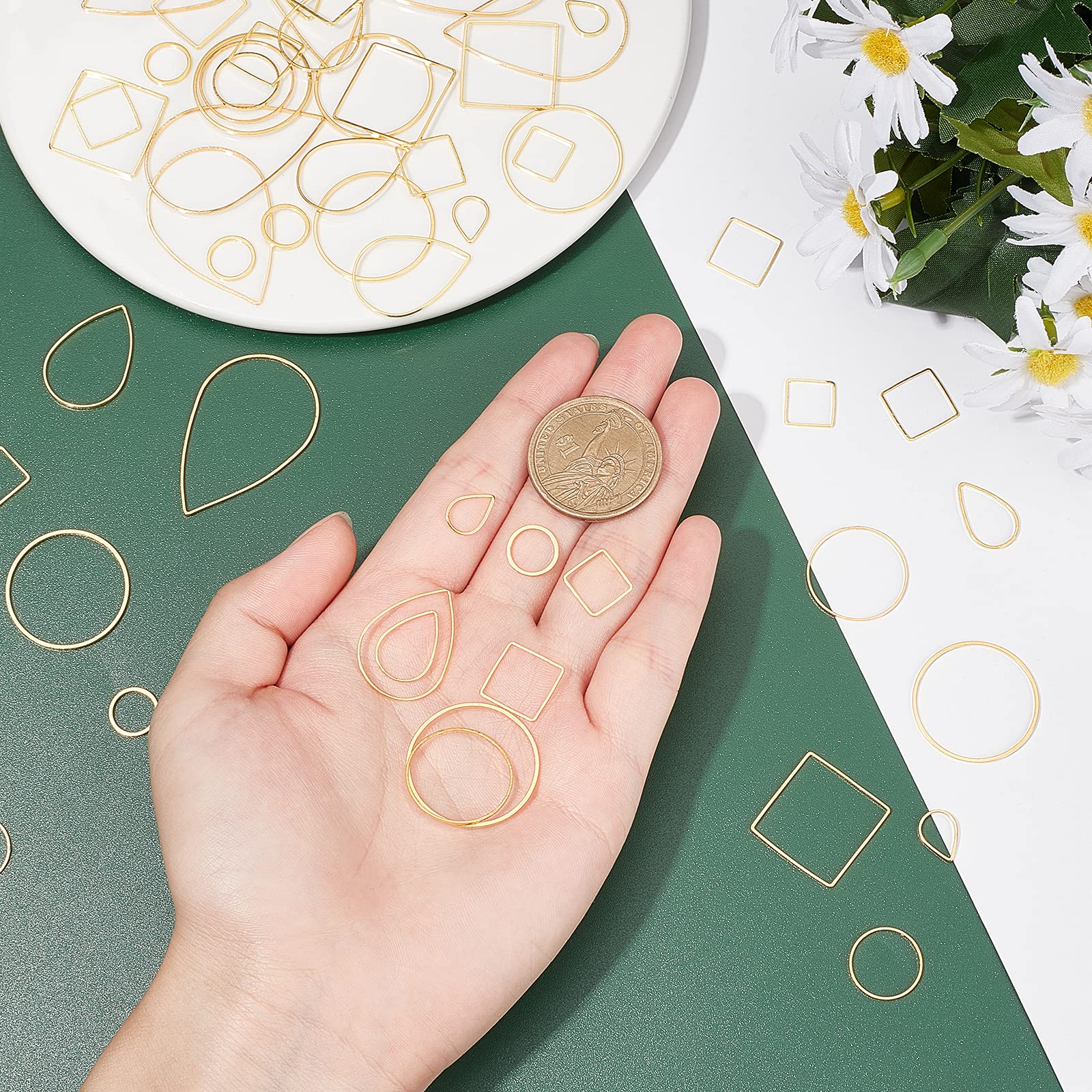 SUNNYCLUE 120 Pezzi Anelli Di Collegamento Vuoti In Ottone Per Orecchini Fai Da Te - 4 Dimensioni, Color Oro - 5
