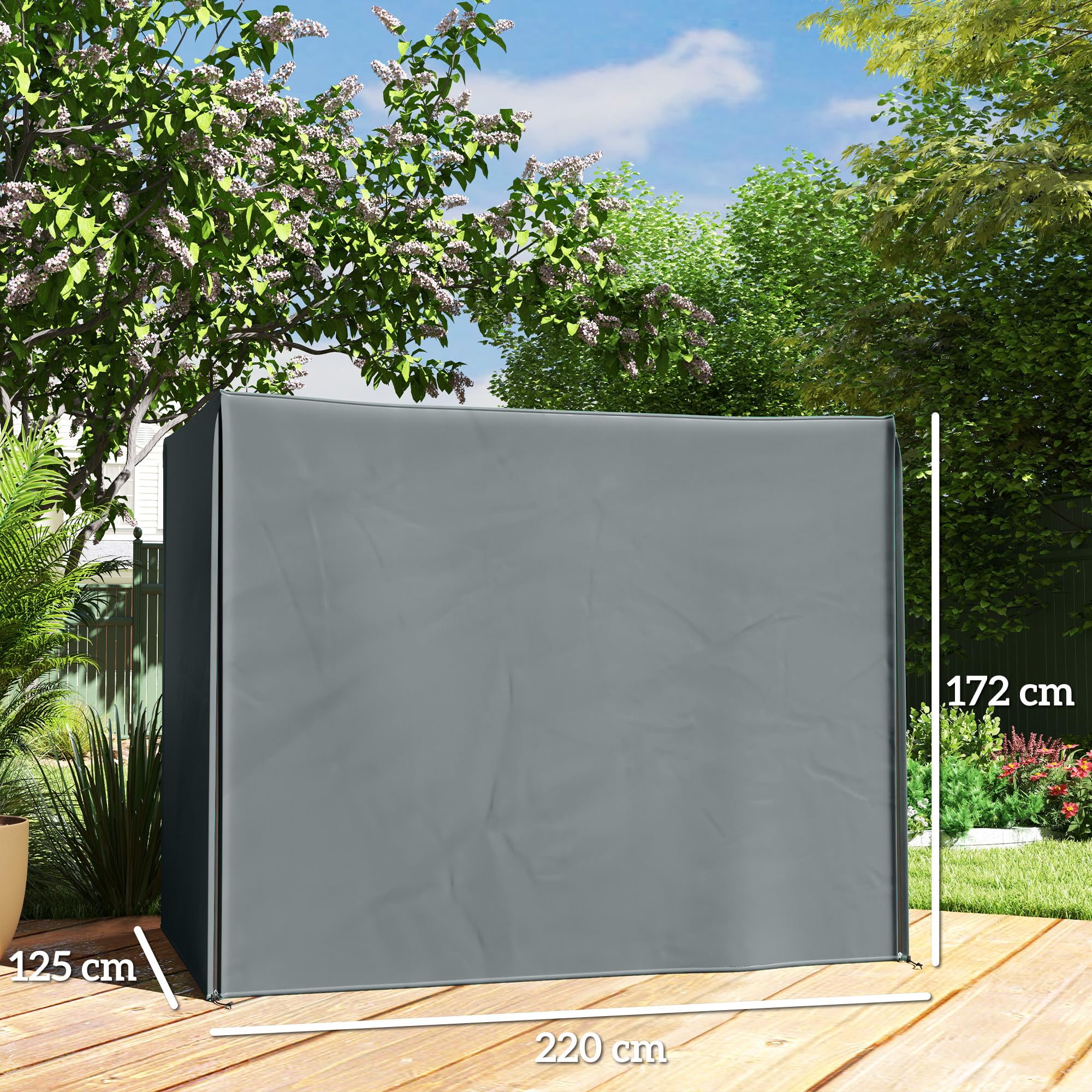 Outsunny Housse imperméable 420D pour balancelle de jardin 3 places avec fermeture éclair - Coupe-vent et anti-UV - 220 x 125 x 172 cm - Gris