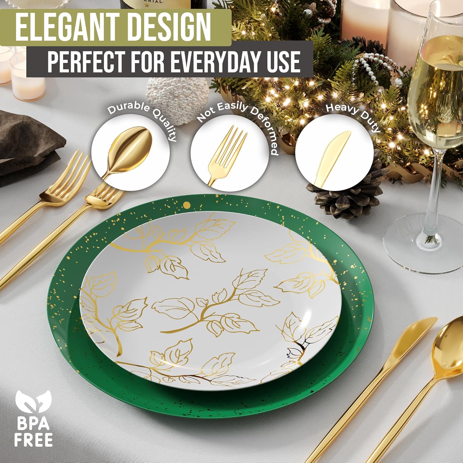 Trendables Gold Plastic Silverware Set Gold Silverware Disposable Forks and Spoons Disposable 120 Pack Plastic Utensils Set Includes 3 x 40 each Knives & Spoons & Forks For Parties and Events - Image 4