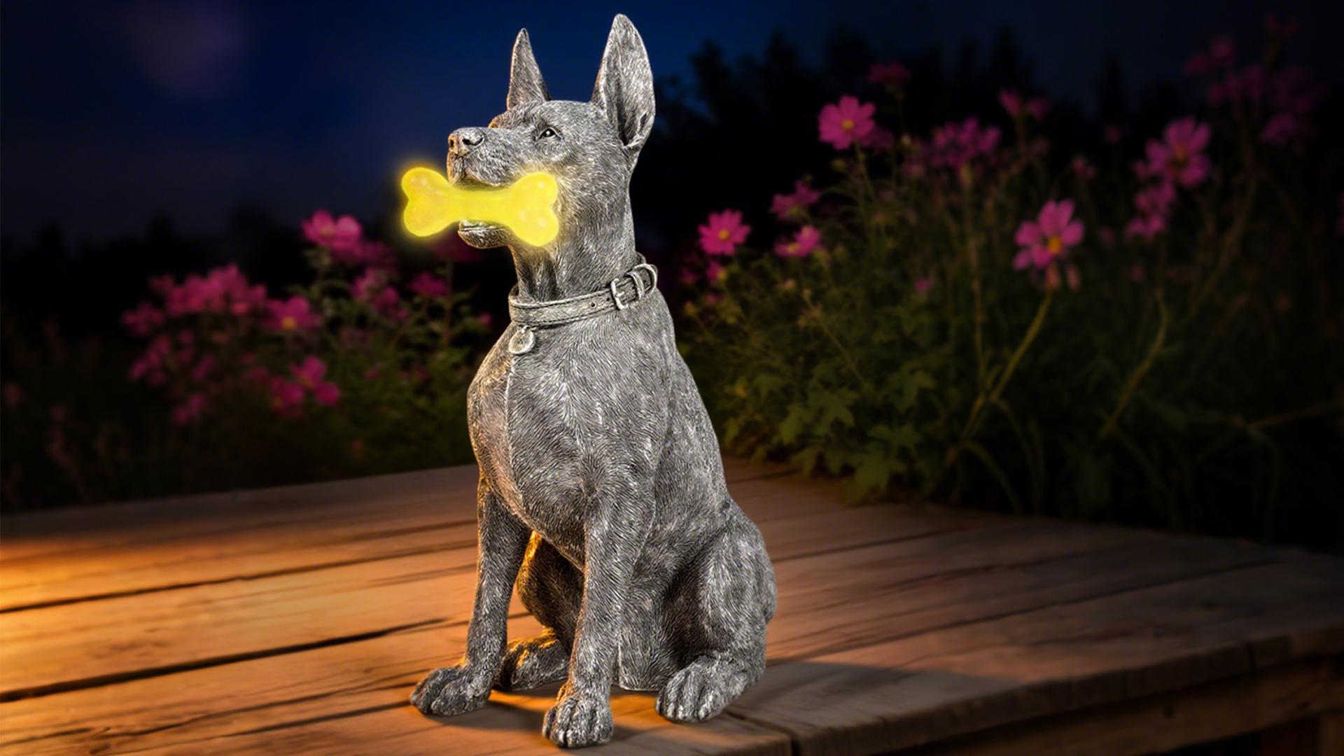 Miggley Dog Solar Garden Statue with LED Light - Outdoor Yard