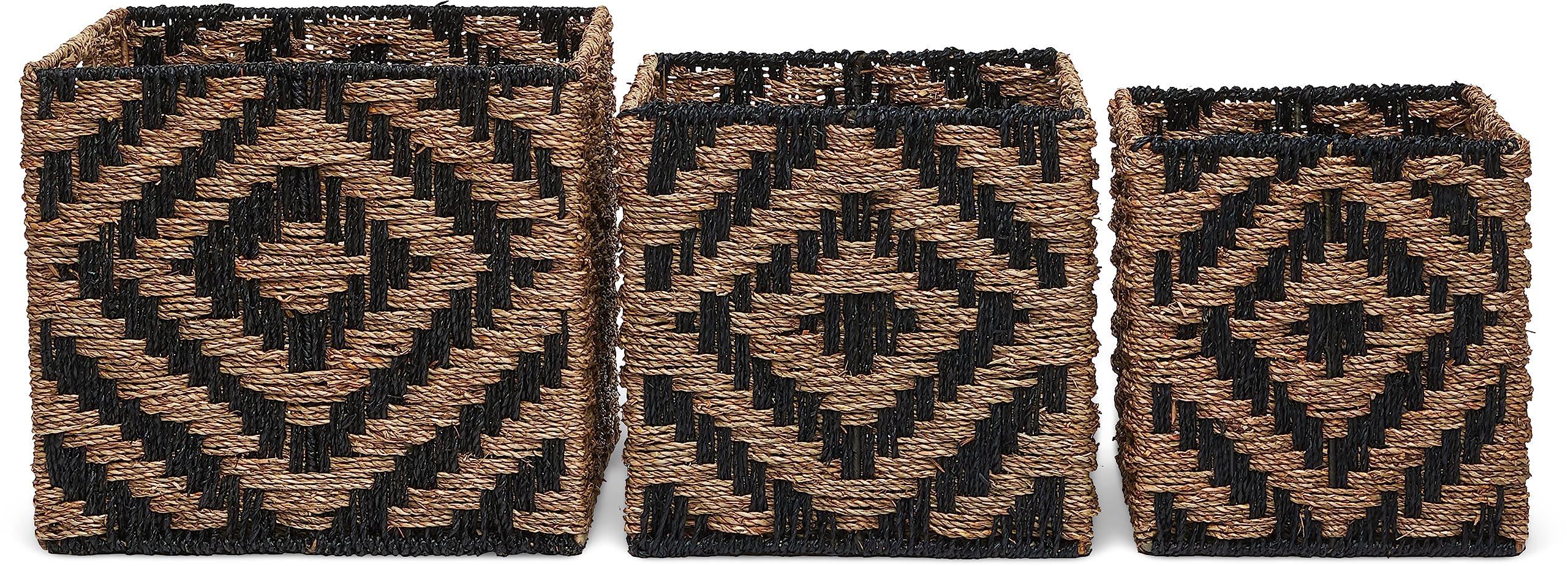 Amazon Brand â€“ Rivet Modern Woven Seagrass Storage Organizer Basket Set - 3-Pack, Natural &amp; Black