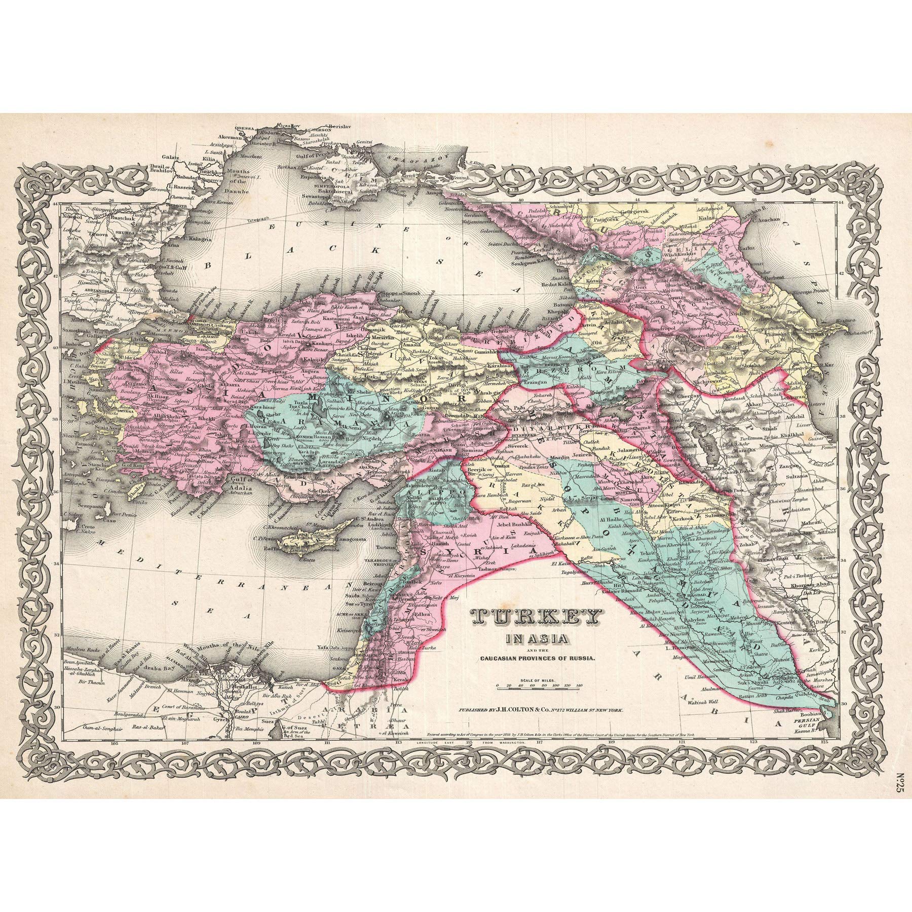Wee Blue Coo 1855 COLTON MAP TURKEY, IRAQ, AND SYRIA VINTAGE POSTER ART PRINT 12x16 inch 30x40cm 2916PY