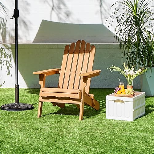 Miniatura 2 de Yaheetech Silla Adirondack plegable con otomana retráctil, capacidad de peso de 300 libras, silla de jardín de madera maciza, sillas de sala para