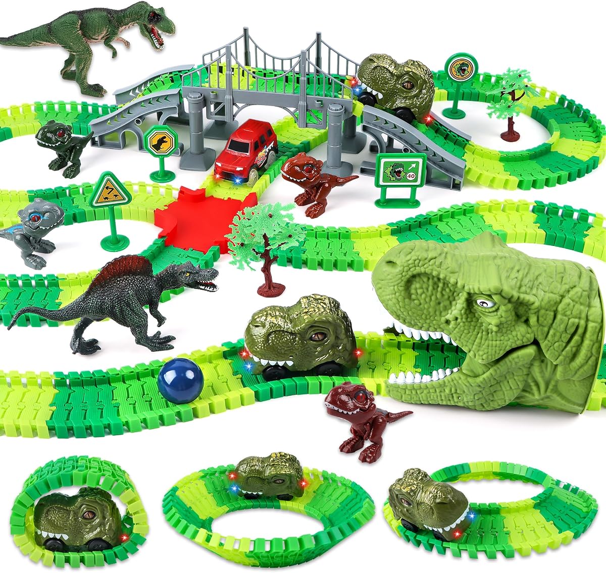 Dinosaur Track Race Car Toy Set for Kids Ages 3-7 | Dinosaur Track Car Set with Light, Birthday Toys Gifts for 3 4 5 6 7 Year Old Boys Girls, Create a Dinosaur Adventure World