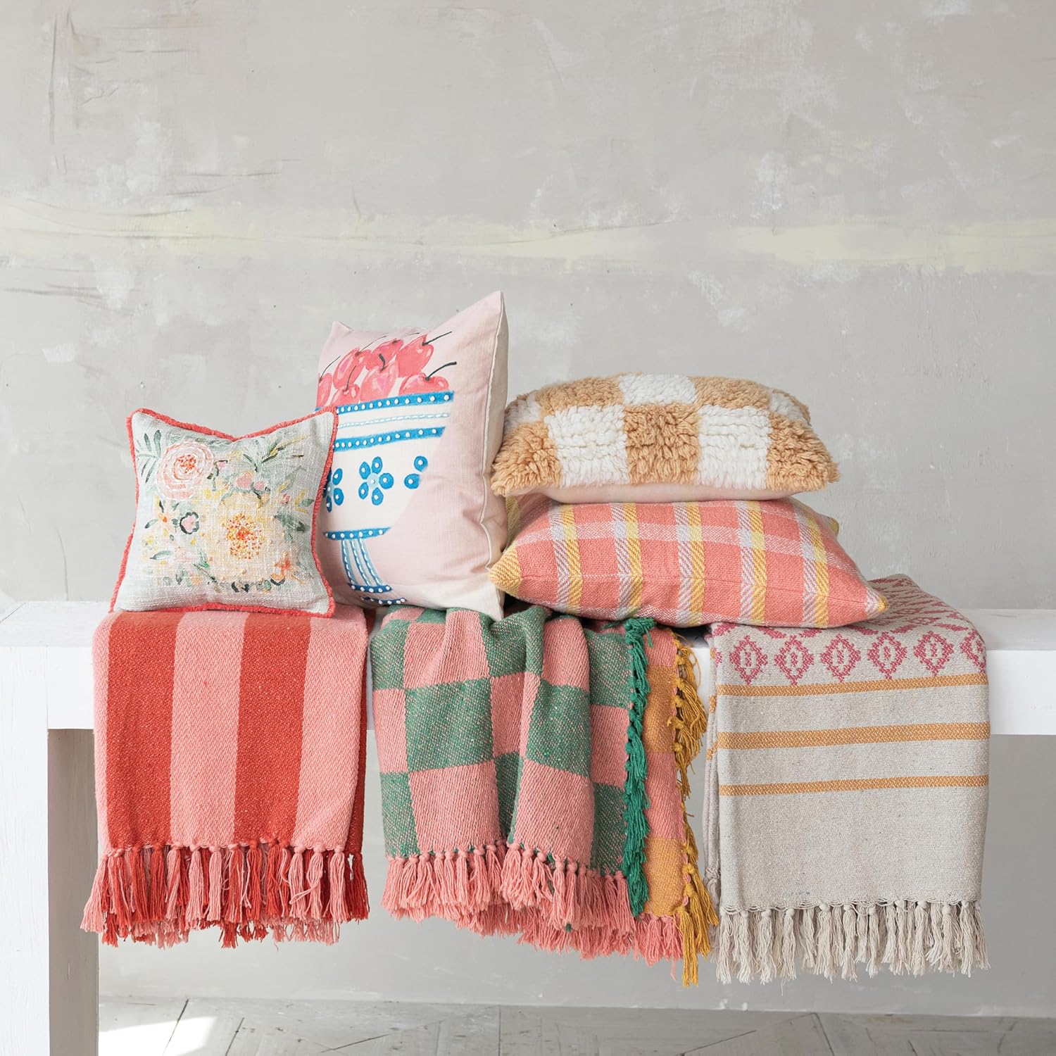 Creative Co-Op Woven Cotton Blend Jacquard Throw with Pattern, Stripes and Tassels, Multicolor - Image 9