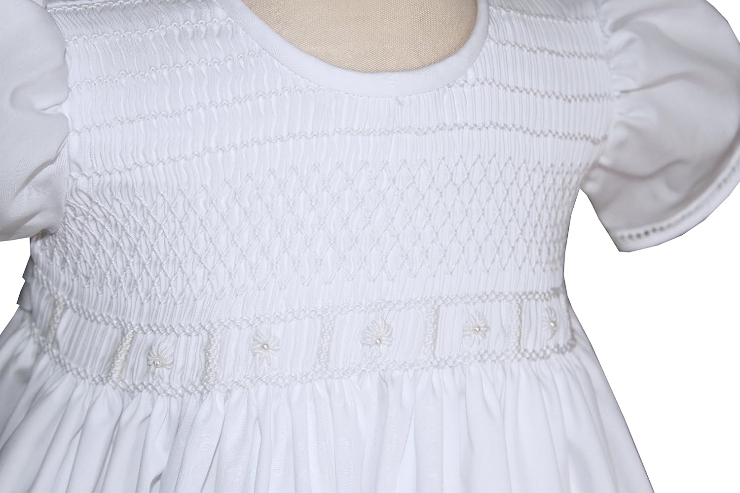 Hand Smocked White Communion Girls Dress Christening Gown