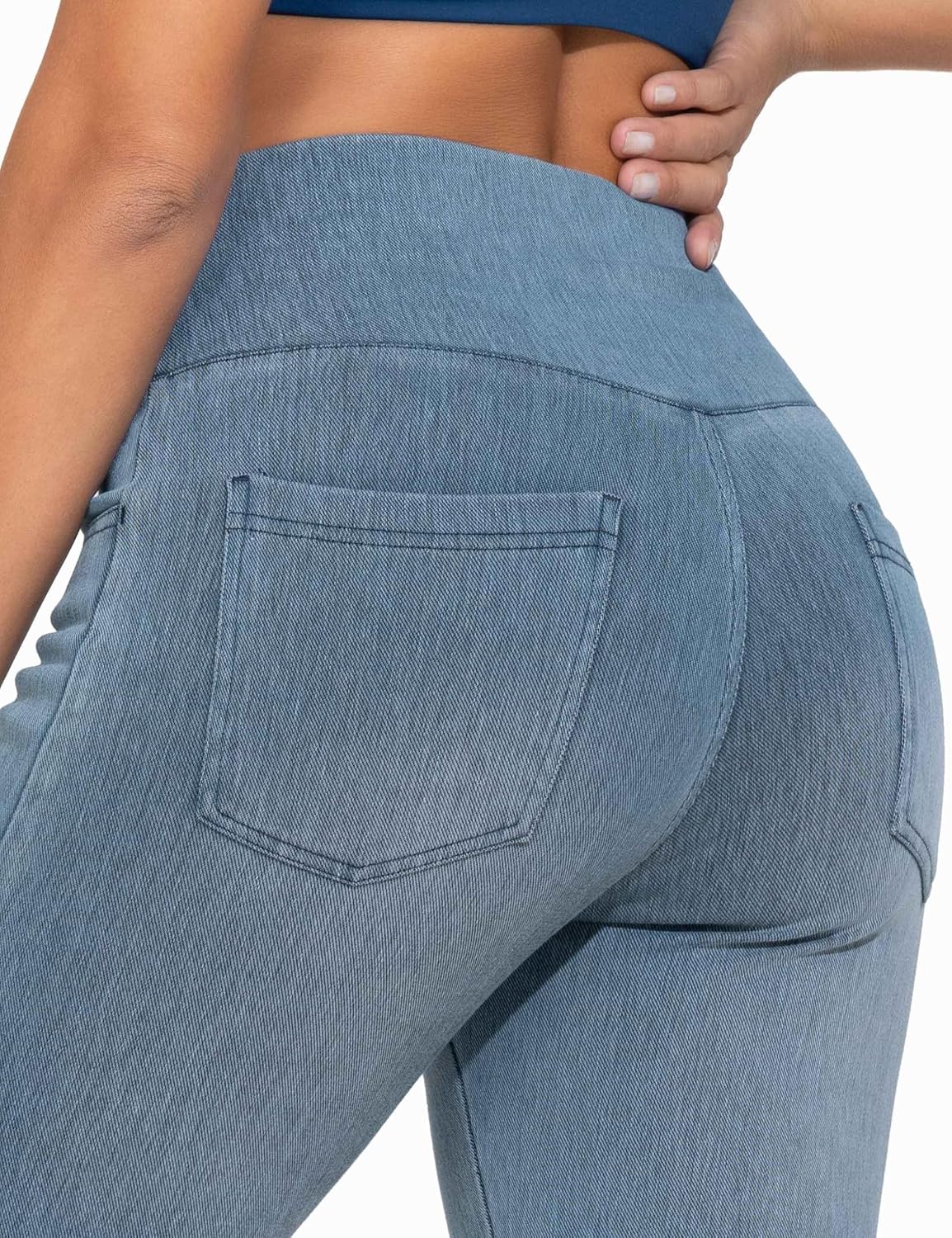 THE GYM PEOPLE Women's V Cross Denim Jegging Pants High Waisted Stretchy Skinny Jean Leggings with Pockets - Image 5