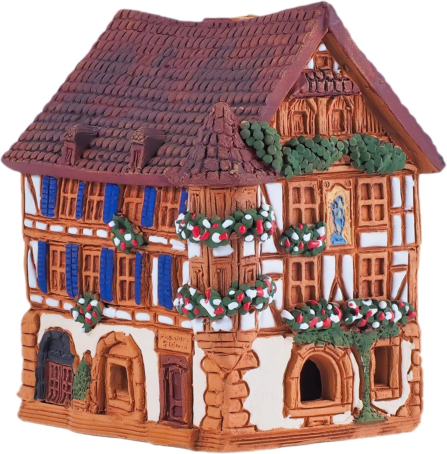 Ceramic Art Cone Incense Holder Room Decoration Handcrafted Collectible Miniature Historical Timbered House in Kaysersberg, Alsace, France R264