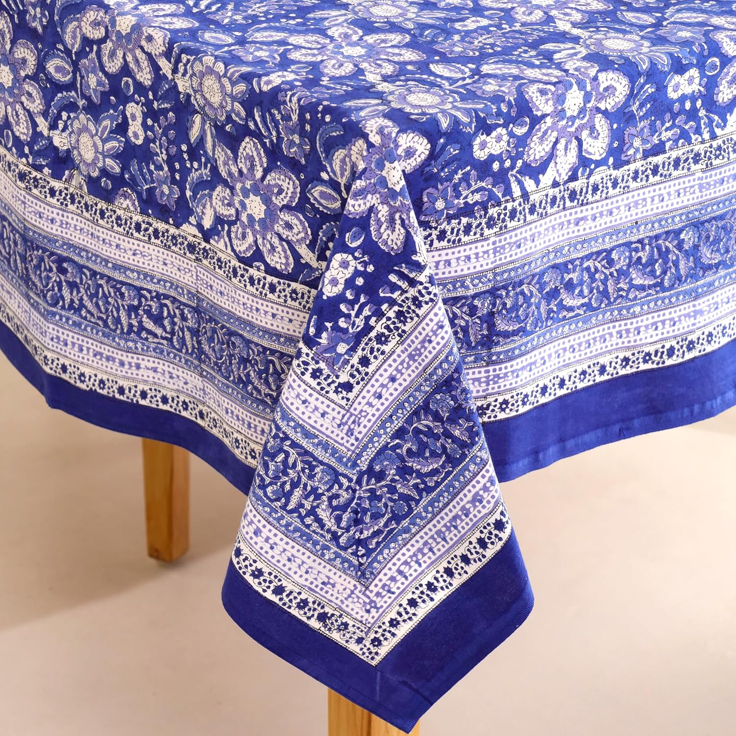 Hand Block Printed Table Cover - Exquisite Design, Premium Cotton Fabric, Perfect for Dining and Decor, Dining Table Linen (Flamingo Bloom Gray, 6 Seater 72 Inches Round)