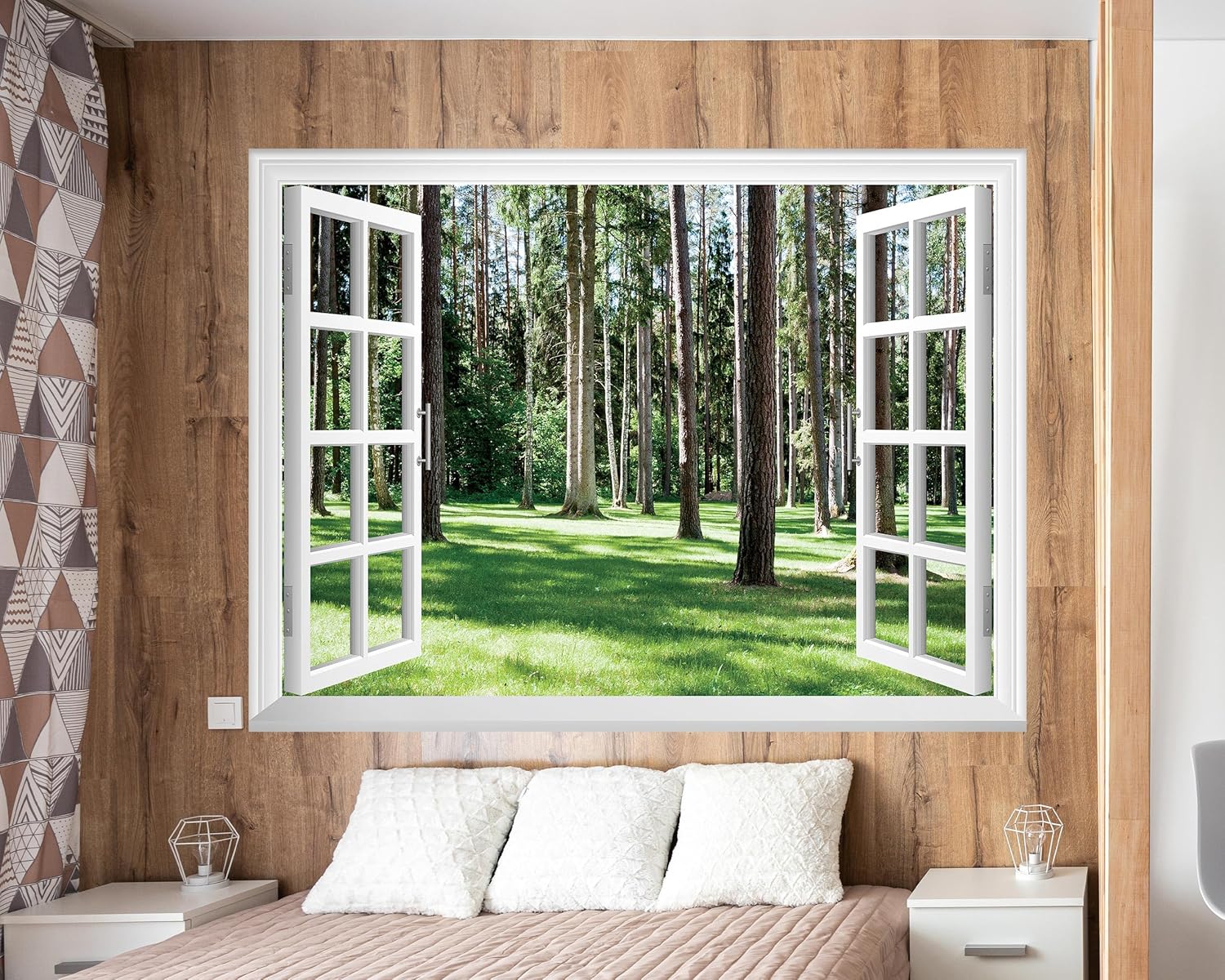 FLFK Fake Window Wall Mural - Jungle Faux Window Wall Sticker for Wall Decor, Stick and Peel Wall Decals,80"x60",Set of 5 Sheets