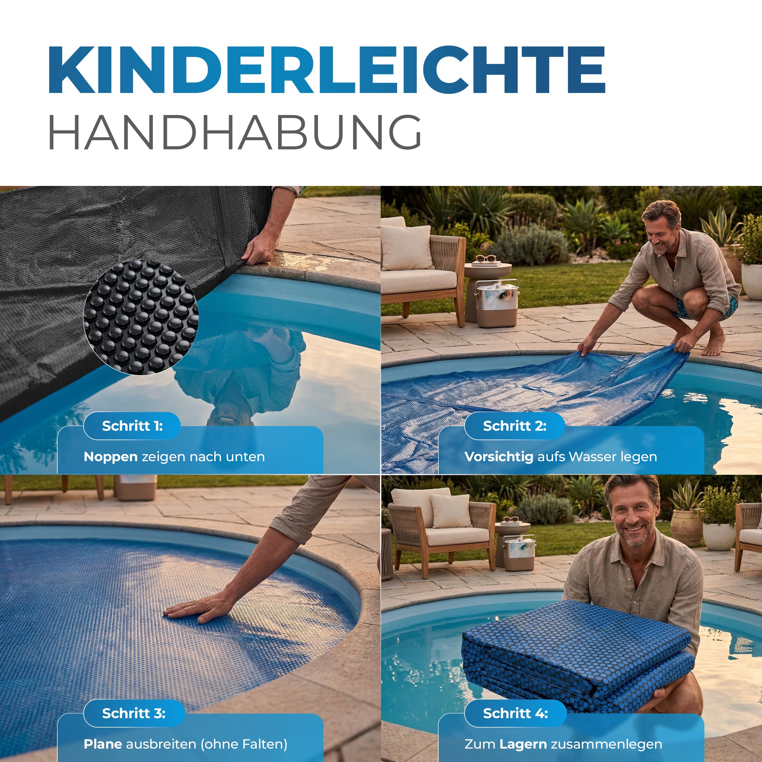 Miganeo Premium Pool Solarplane rund Ø 457 cm | Solarfolie für Pools | schwarz-blau und zuschneidbar | runde Solarabdeckung mit Ø 457 cm für bessere Wärmespeicherung in Pools durch Poolheizung