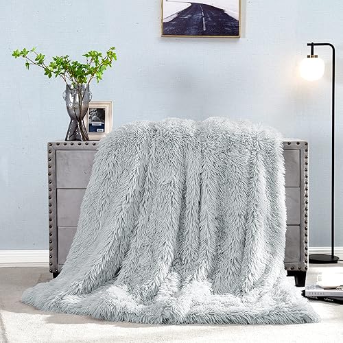 Miniatura 6 de Manta decorativa extragrande de piel sintética esponjosa, tamaño individual de 60 x 71 pulgadas, suave y lujosa, manta peluda y acogedora para cama,