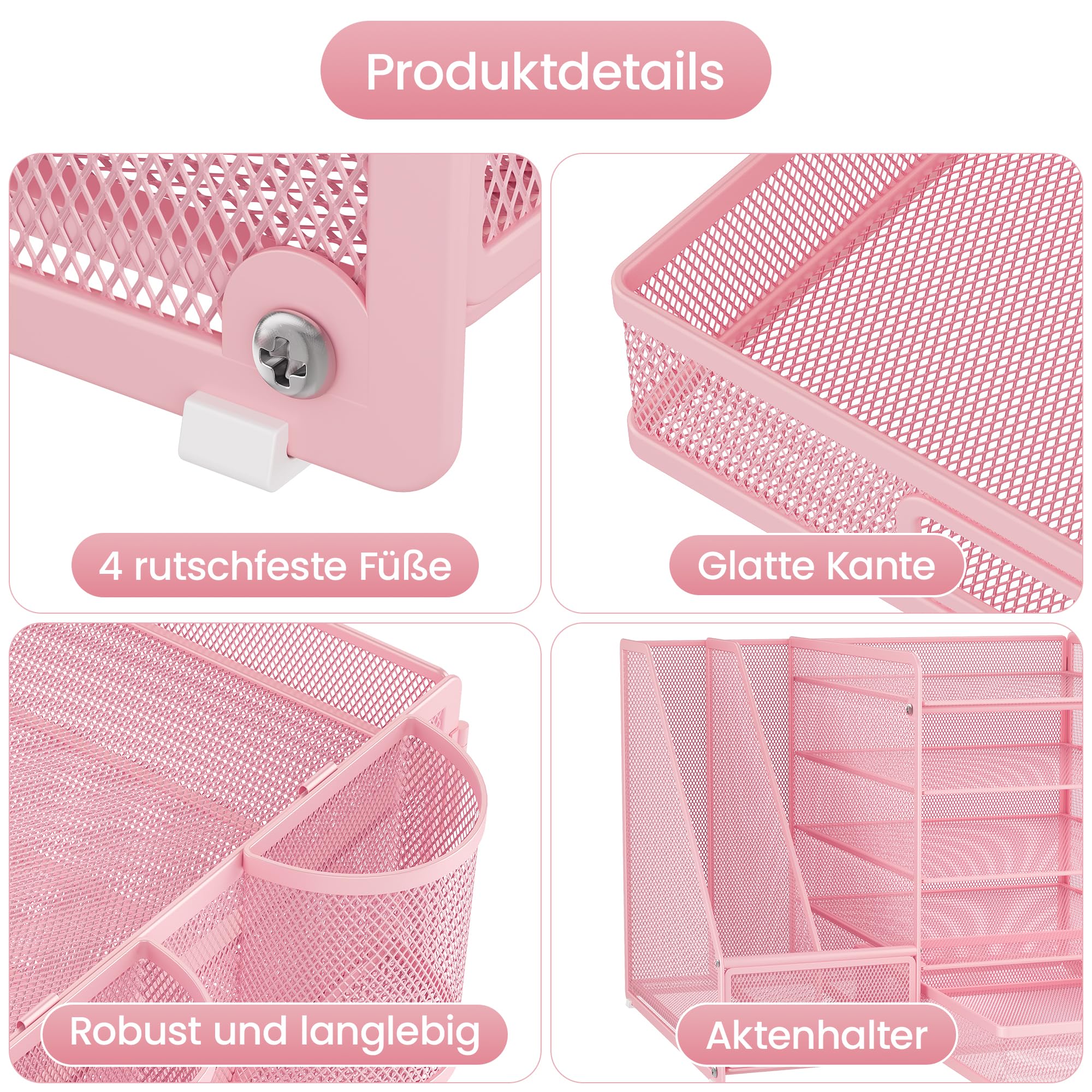 VITVITI Schreibtisch Organizer, 5 Ebenen Briefablage mit Schubladen, Aktenhalter mit 2 Stiftehalter, Büro Organizer mit Stehsammlere, Bürobedarf für A4 Dokumentenablag (Rosa)