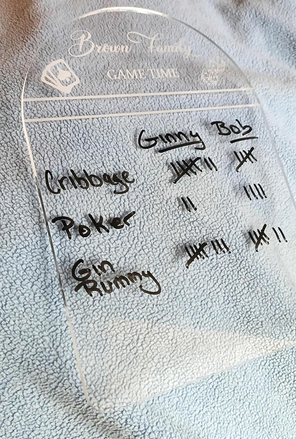 Personalized Game Night Scoreboard, Crystal Clear Acrylic, Family Score Tracker with Dry-Erase Surface, Multiple Size Options, Perfect for Game Rooms and Family Gatherings (10X15)
