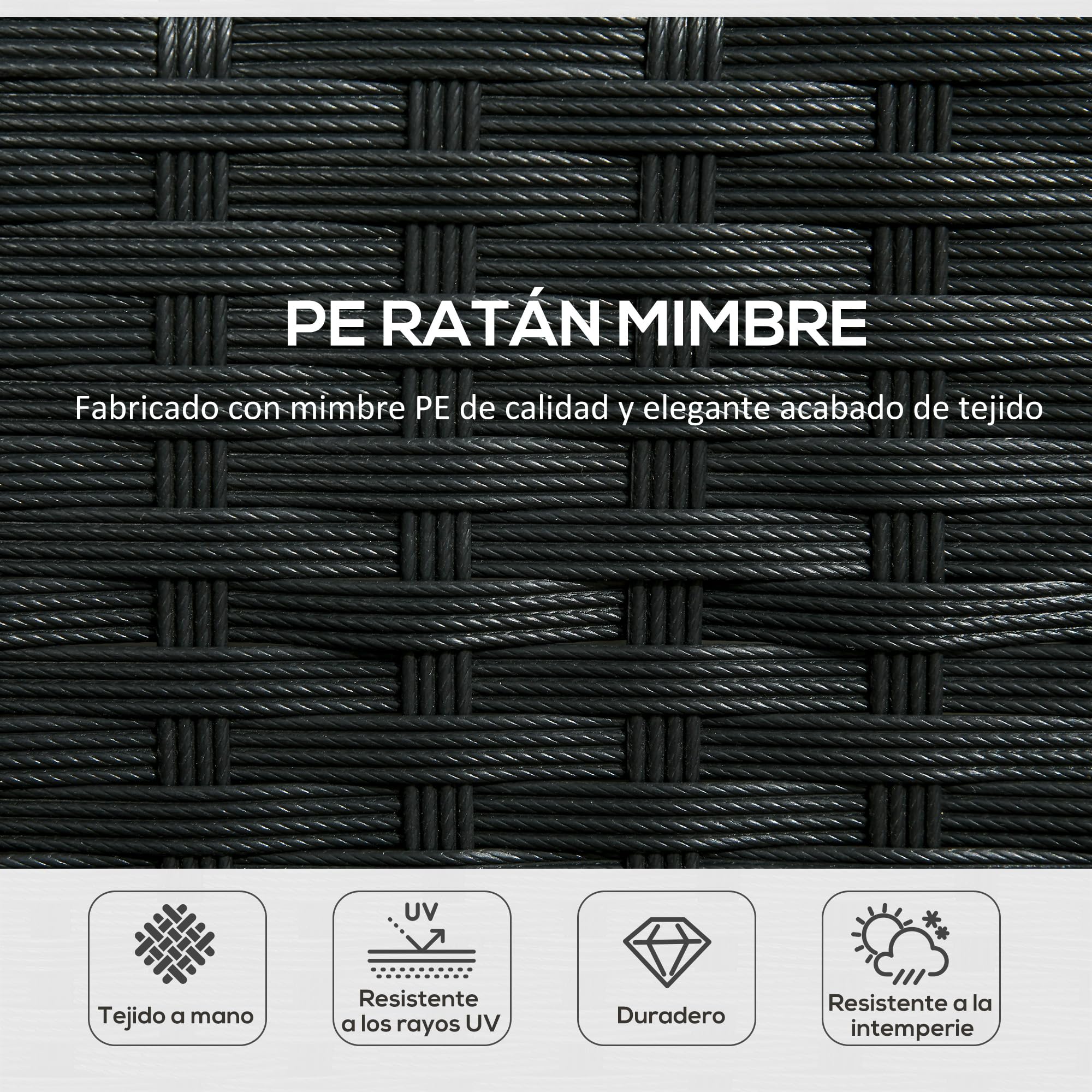 Outsunny Conjunto de Jardín Exterior de Ratán Sintético Juego de 4 Piezas Muebles de Jardín con Sofá de 2 Plazas 2 Sillones 1 Mesa de Centro con Encimera de Vidrio Templado y Cojines Crema y Negro