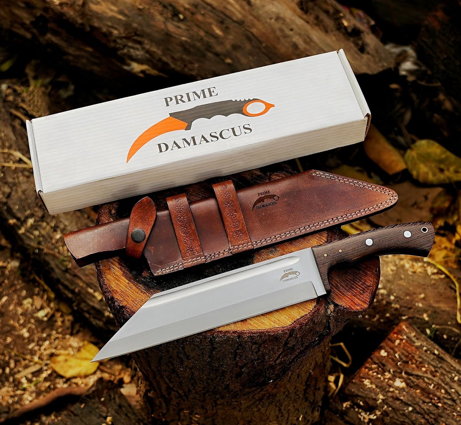 Custom Handmade Viking Seax Knife with Sheath - Full Tang Outdoor Short Machete with Wooden Handle - Camping Gift.