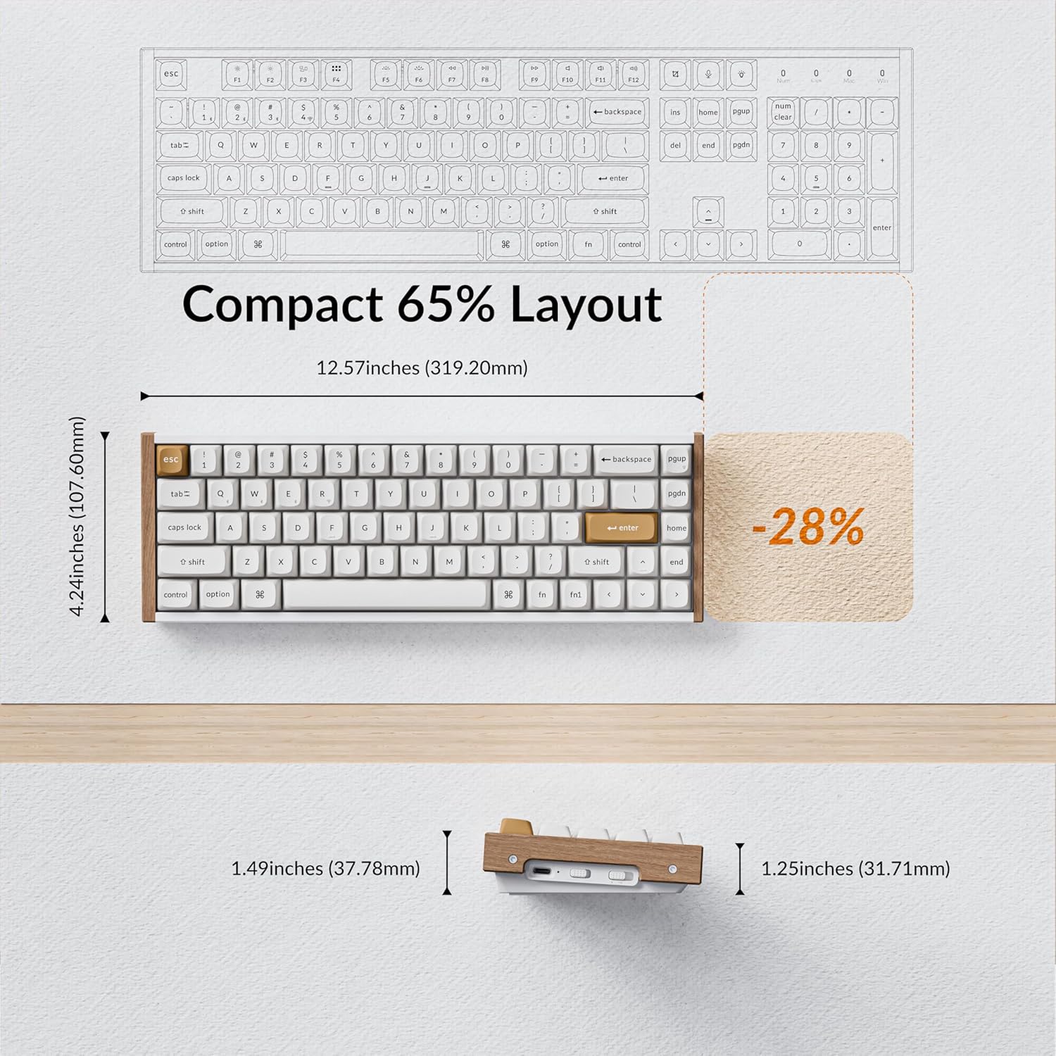 Keychron K6 HE Magnetic Keyboard, 65% Wireless Gaming Keyboard, 1000Hz 2.4GHz & Bluetooth, Adjustable Actuation & Rapid Trigger, Double-Shot PBT, Aluminum/Wood Frame, for Mac Windows