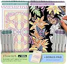 Lifelines FlowArt Activity Pads, 2-Pack with 8 Double-Sided Markers, 40 Scenes & Bonus Pad - Guided Dot Art Meditations - Stamp-by-Shape & Hidden Patterns Coloring Books for Tweens, Adults & Seniors