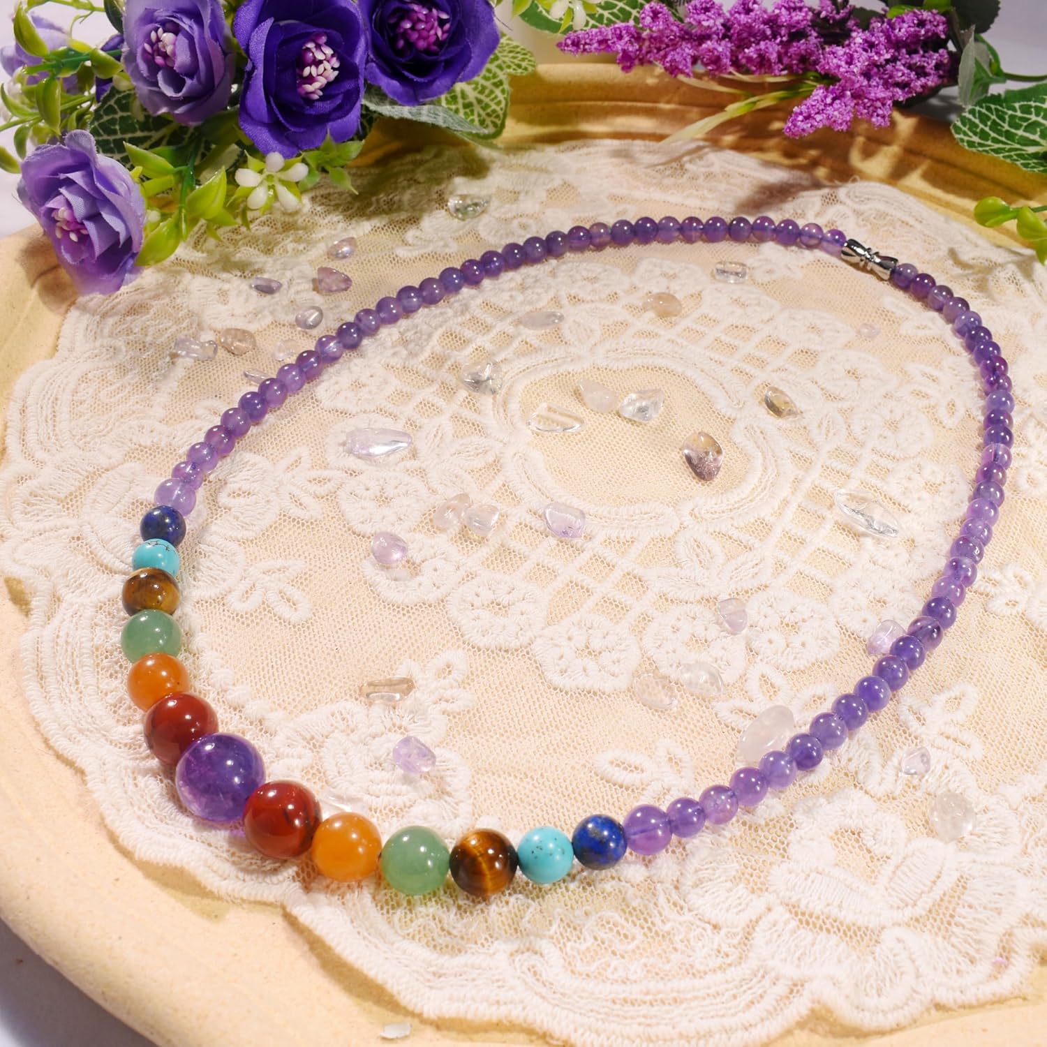 7 Chakra Necklace for Women Strong Healing Crystal Genuine Stone Beaded Gemstone Necklace 20 inches Jewelry Gifts for Women Mom - Image 8